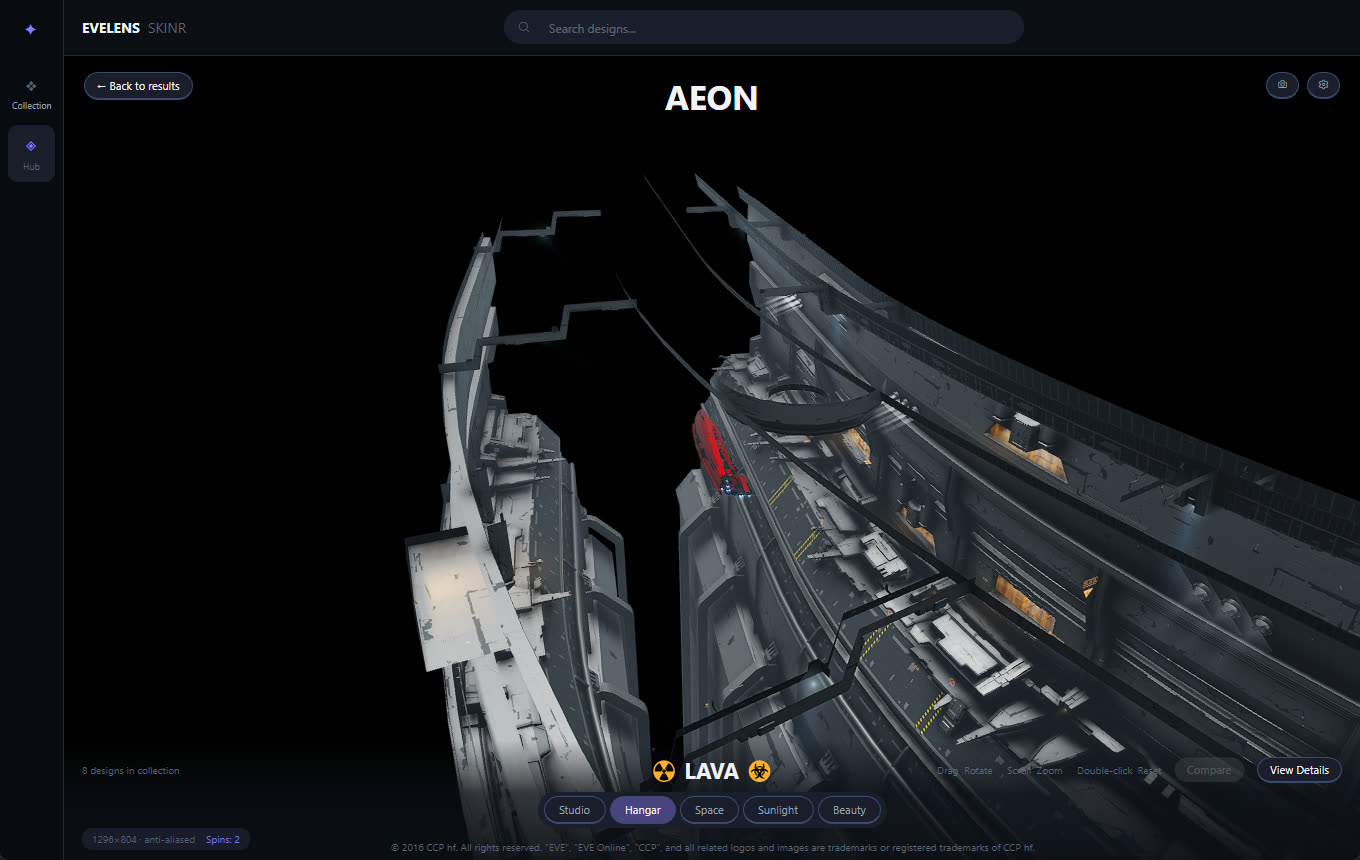 An Aeon in the old capital hangar, surrounded by out-of-bounds black