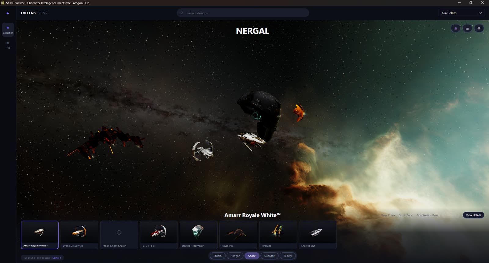The Space environment: your fleet against a live nebula, collection strip below